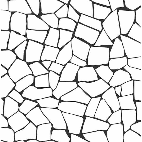 Black and White Mosaic Stone Vinyl Peel and Stick Wallpaper Roll (Cover 30.75 sq. ft.)