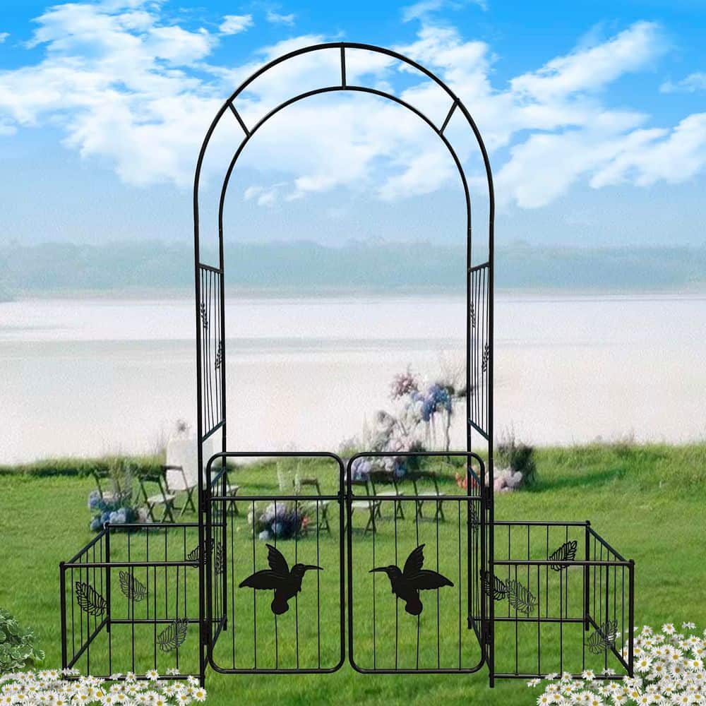 87 in. x 80 in. Metal Garden Arch with Doors, Leisure Season Garden Arbor, 