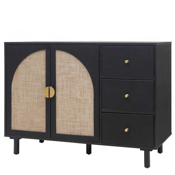 Black 31.5 in. H 2 Door 3-Drawer Accent Storage Cabinet with Adjustable Shelf