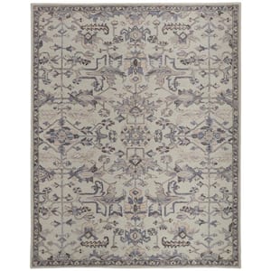 10 X 14 Gray and Ivory Floral Area Rug