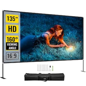135 in. Movie Screen with Stand Portable Projector Screen 16:9 4K HD Easy Assembly Movie Screen for Indoor/Outdoor Use