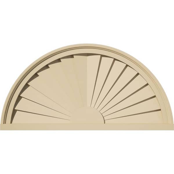 Ekena Millwork 28-in W x 14-in H x 2-in P Half Round Sunburst Signature Urethane Pediment, Primed Tan