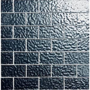 Metallics Glossy Carbon Frost Gray Subway 3 in. x 6 in. Textured Glass Decorative Wall Tile (1 Sq. Ft./Pack)