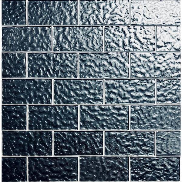 ABOLOS Metallics Glossy Carbon Frost Gray Subway 3 in. x 6 in. Textured Glass Decorative Wall Tile (1 Sq. Ft./Pack)