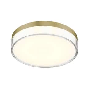 Vantage 7 in. 1-Light Modern Ashen Brass Integrated LED Flush Mount with White Acrylic Shade