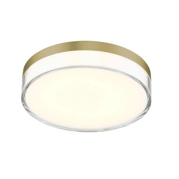 Minka Lavery Vantage 7 in. 1-Light Modern Ashen Brass Integrated LED Flush Mount with White Acrylic Shade