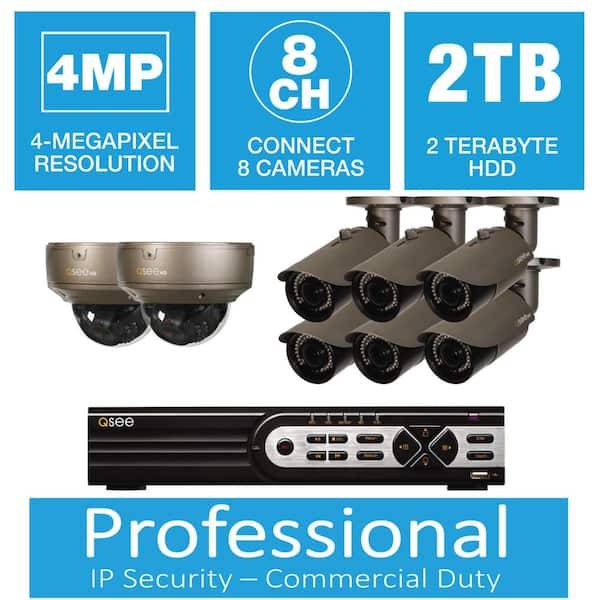 Q-SEE 8-Channel 4MP IP Indoor/Outdoor Surveillance 2TB NVR System with (6) 4MP Bullet Cameras and (2) Dome Cameras