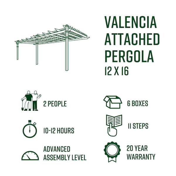 Valencia 12' x 16' Attached Pergola 