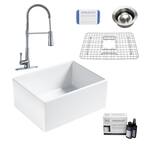 Wilcox II All-in-One Farmhouse/Apron-Fireclay 24 in. Single Bowl Kitchen Sink with Pfister Faucet and Drain
