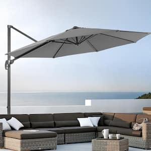 10 ft. Round 360-Degree Rotation Cantilever Offset Outdoor Patio Umbrella in Gray