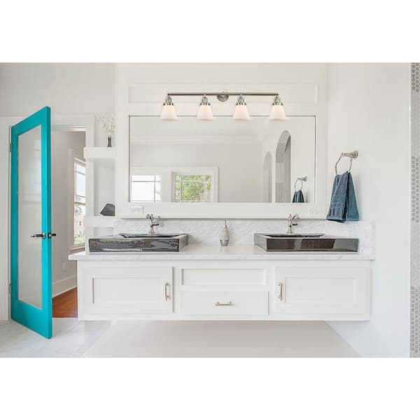 Cone 42.25 in. 4-Light Brushed Satin Nickel Vanity Light with Glass Shade