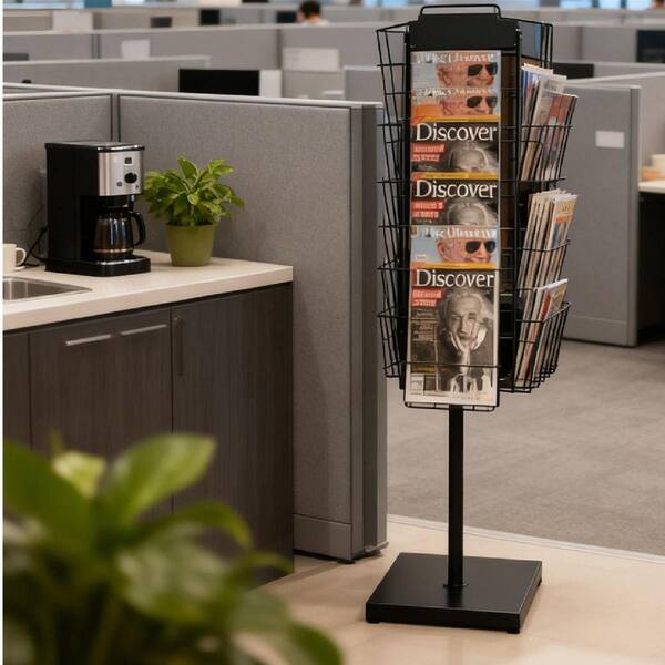 Black 14 in x 63 in Metal 360° Rotating Freestanding Magazine Rack