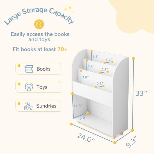 Latitude Run® 4 Tier Kids Small Bookshelf 3 Shelf, Book Organizer Storage  Open Shelf Rack, Display Shelves For Bedroom Living Room Bathroom Office,  White
