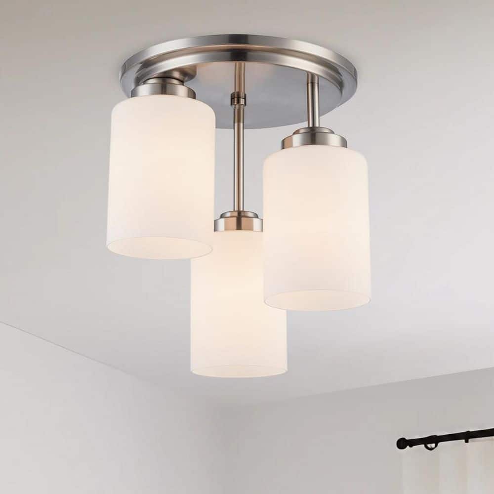 Mod Pod 11 in. 3-Light Brushed Nickel Semi-Flush Mount Ceiling Light with Frosted Glass Shades price history on PriceWatchPro