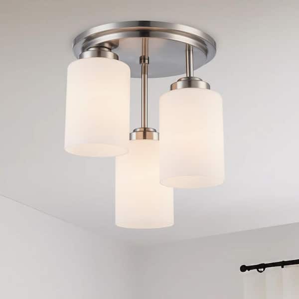 Bel Air Lighting Mod Pod 11 in. 3-Light Brushed Nickel Semi-Flush Mount Ceiling Light with Frosted Glass Shades