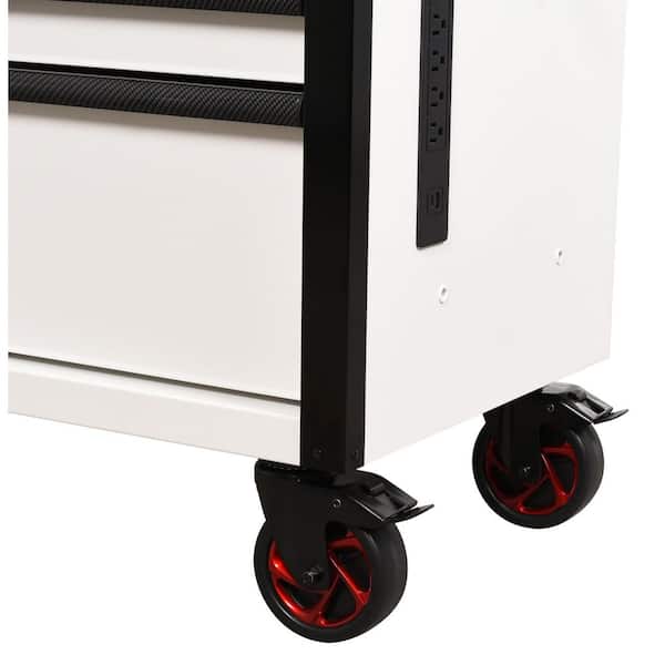 Husky Standard-Duty 52 in. W 10-Drawer Matte White w/ Carbon Fiber