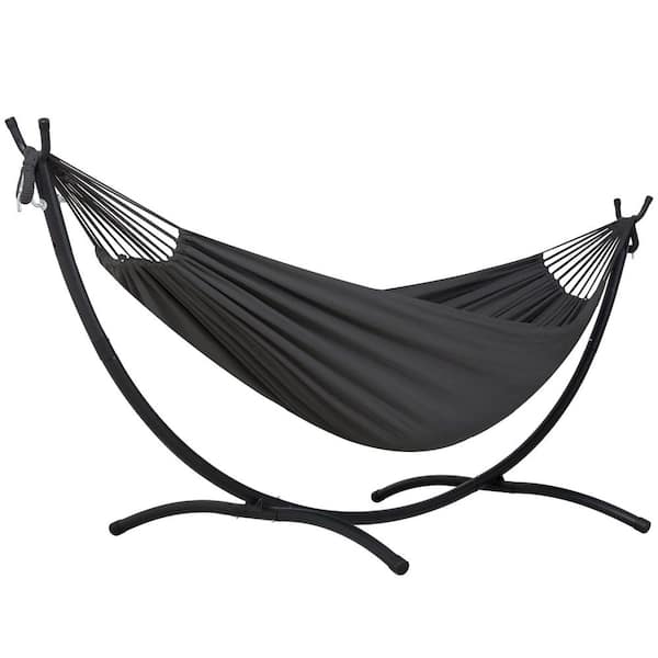 9.35 ft. 2-Person Brazilian-Style Foldable and Portable Outdoor Hammock Bed with Stand Set, Dark Gray