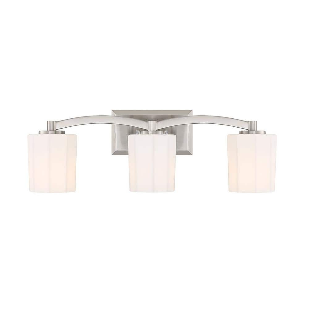 Whitney 24 in. 3-Light Satin Nickel Vanity Light with Fluted Opal Etched Glass Shades -  Savoy House, 8-7710-3-SN