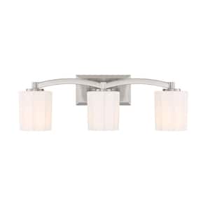 Whitney 24 in. 3-Light Satin Nickel Vanity Light with Fluted Opal Etched Glass Shades