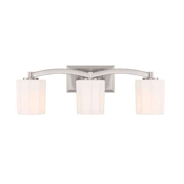 Savoy House Whitney 24 in. 3-Light Satin Nickel Vanity Light with Fluted Opal Etched Glass Shades