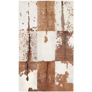 Studio Leather Beige Brown Doormat 3 ft. x 5 ft. Abstract Plaid Area Rug