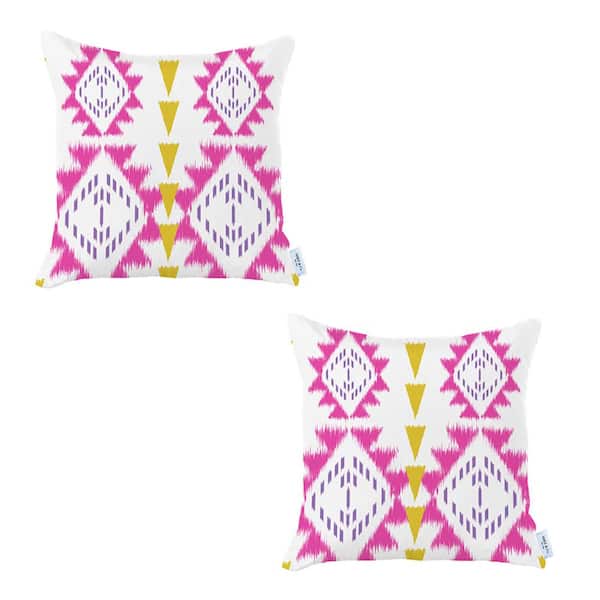 MIKE & Co. NEW YORK Ikat (Set of 2) Pink and White Square 18 in. x 18 in. Boho Throw Pillow Covers