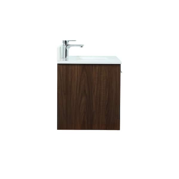 36 in. W Single Bath Vanity in Walnut with Engineered Stone Vanity Top in Ivory with White Basin with Backsplash