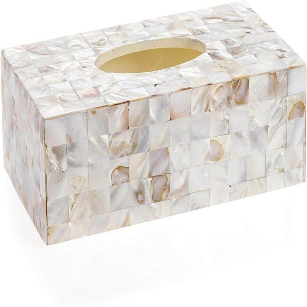 Whatseaso 1 Pack Rectangular Capiz Tissue Box Cover with Bottom