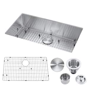 18-Gauge Stainless Steel 32 in. Single Bowl Undermount Kitchen Sink with Strainer and Bottom Grid