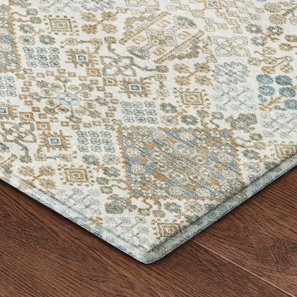 Mayfield Premium Machine Washable Abstract AMF2477 Ivory 9 ft. x 12 ft. Area Rug