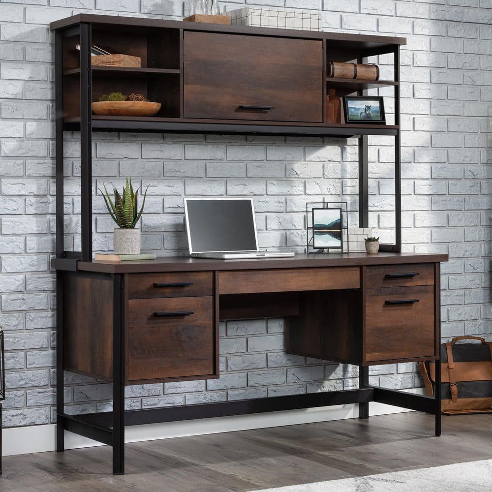 Barrel Oak Executive Desk with Drawers and Keyboard Tray