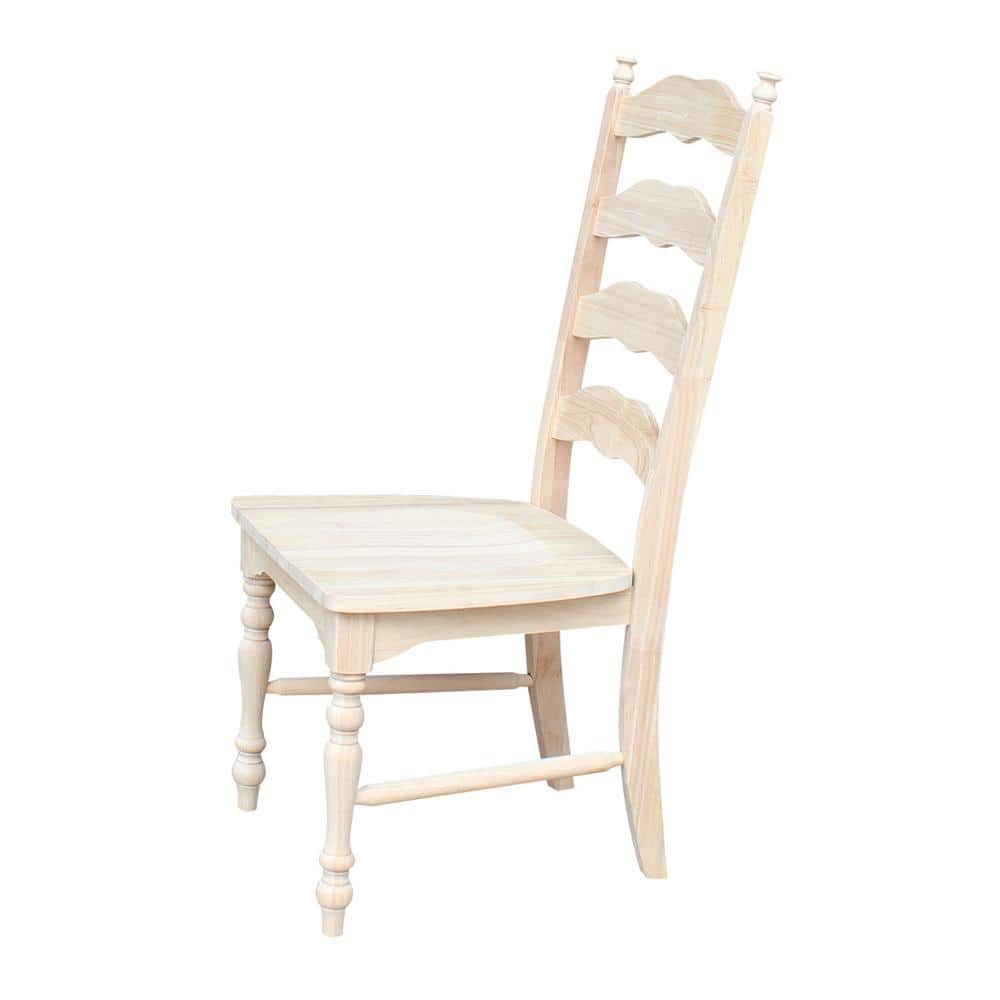Set of Two White Wood Ladderback Dining Chairs