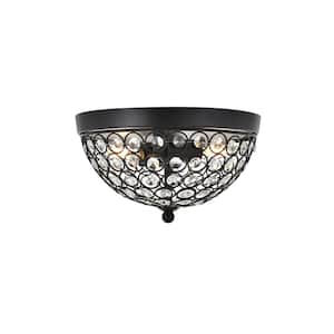 Timless Home 10 in. 2-Light Midcentury Modern/School House Matte Black and Clear Flush Mount with No Bulbs Included