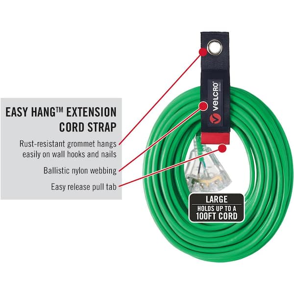 VELCRO 2 in. x 18 in. 2 ct 6/24 Easy Hang Extension Cord Strap Black  VEL-30749-USA - The Home Depot