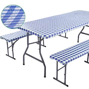 Waterproof Patio Furniture Cover Rectangle Tablecloth Elastic Table Cover for 6 ft. Picnic Table, Blue 30x72 in.