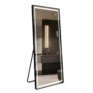 64 in. W. x 21 in. H Rectangular Framed LED Full Length Wall Bathroom Vanity Mirror in Black