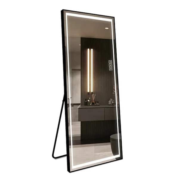 Unbranded 64 in. W. x 21 in. H Rectangular Framed LED Full Length Wall Bathroom Vanity Mirror in Black
