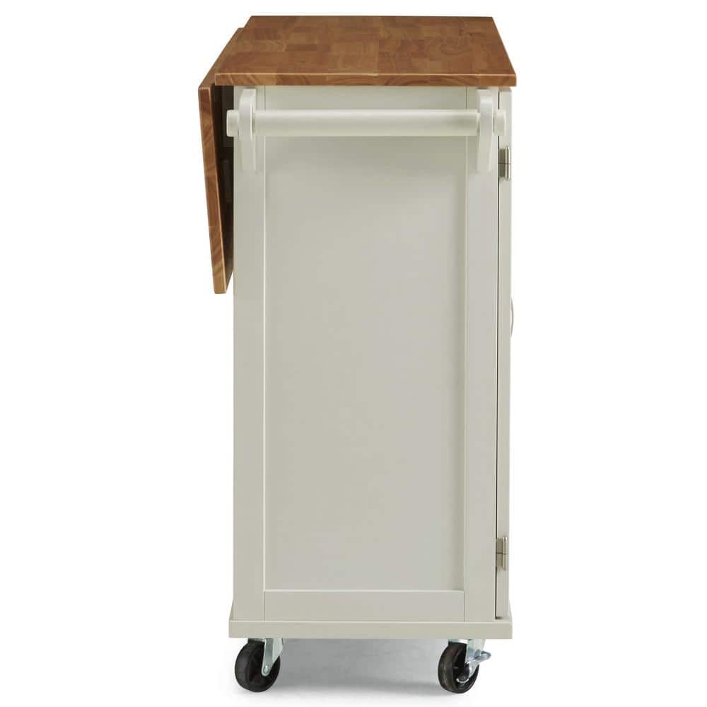 White Wood Drop Leaf Kitchen Cart with Storage and Spice Rack