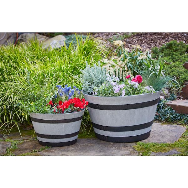 Round Plastic Whisky Barrel Garden Pot Flower Pots Planter Tub Patio Pot Outdoor 