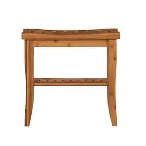 Broadmore Bamboo Stool with Curved Top and Small Shelf