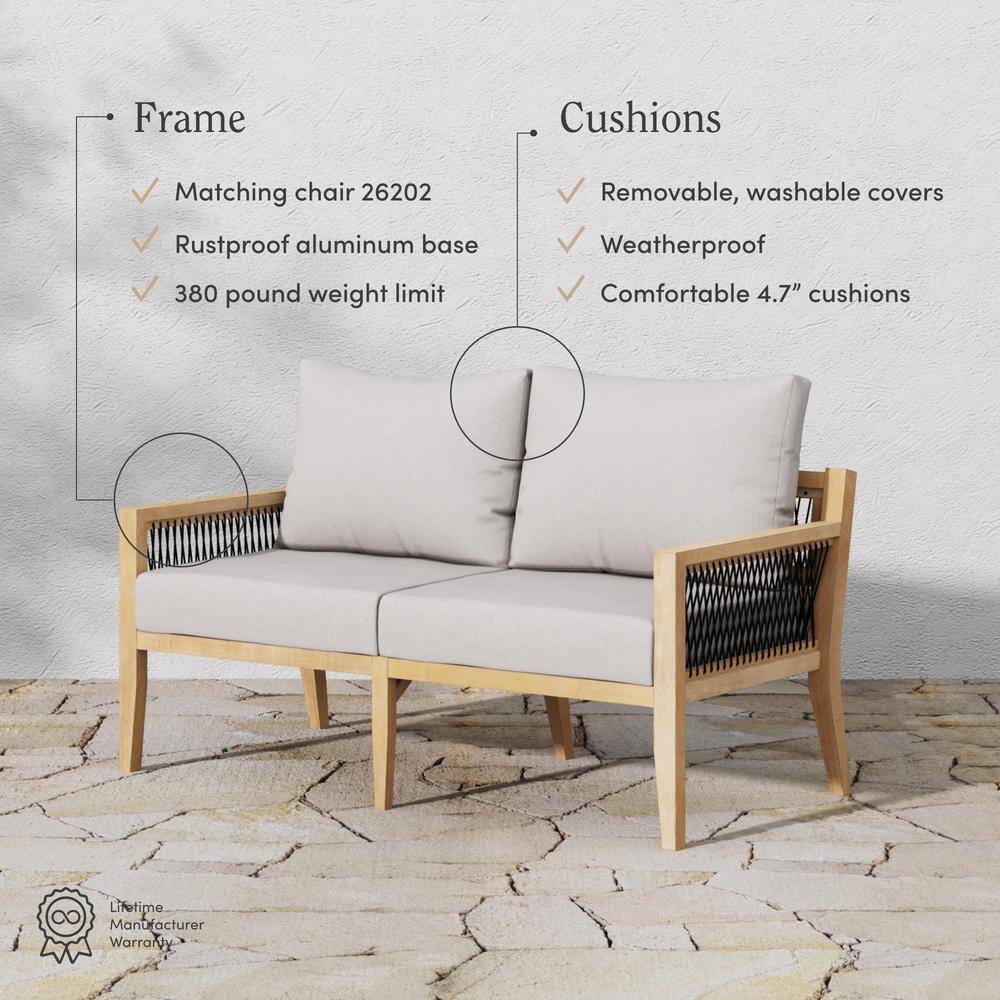 Freya Light Brown Acacia Wood Outdoor Seating Set with Gray Cushions