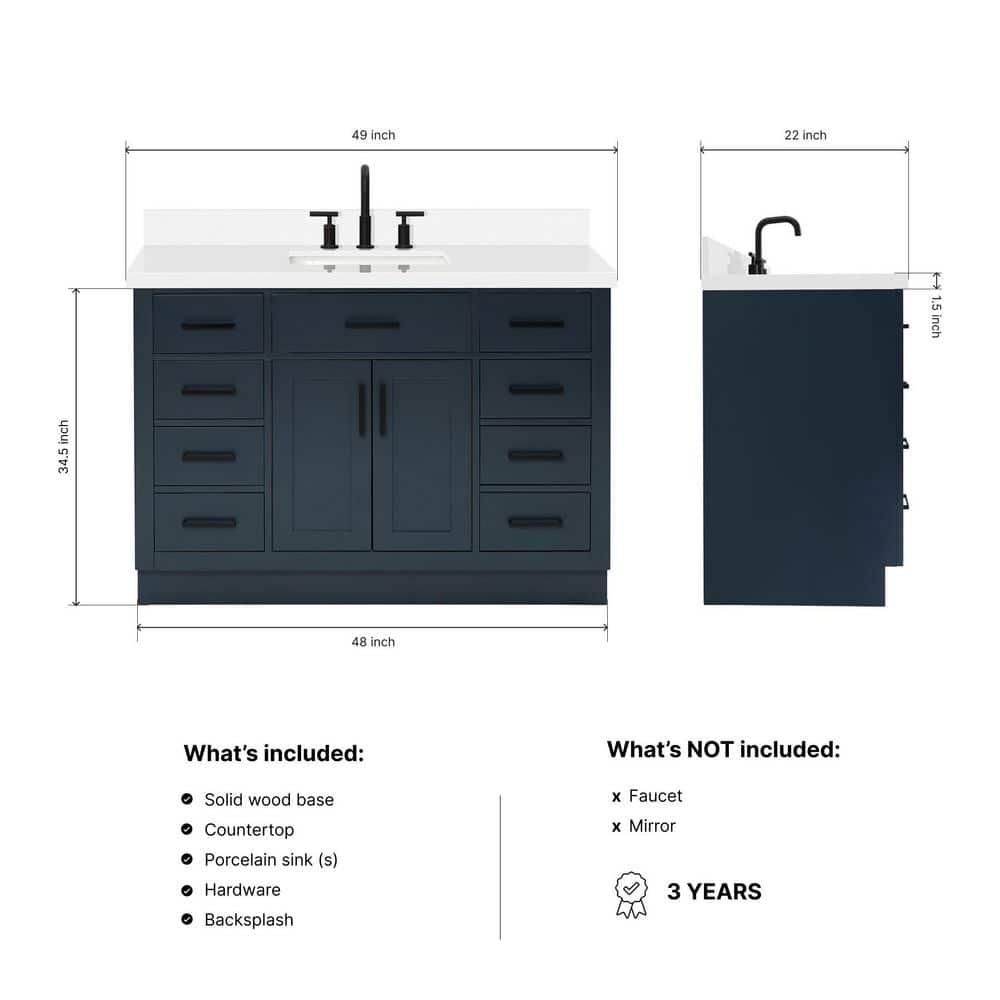 Midnight Blue 49" Freestanding Single Vanity with White Quartz Top