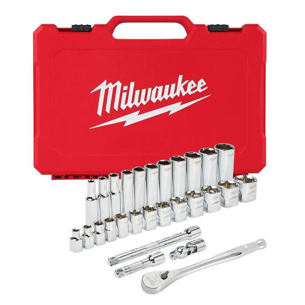 Milwaukee - 3/8 in. Drive SAE Ratchet and Socket Mechanics Tool Set (28-Piece)