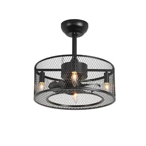 18 in. Black Farmhouse Ceiling Fan with Light Cage Enclosed Ceiling Fan with Remote Modern Bedroom Ceiling Light w/ Fan