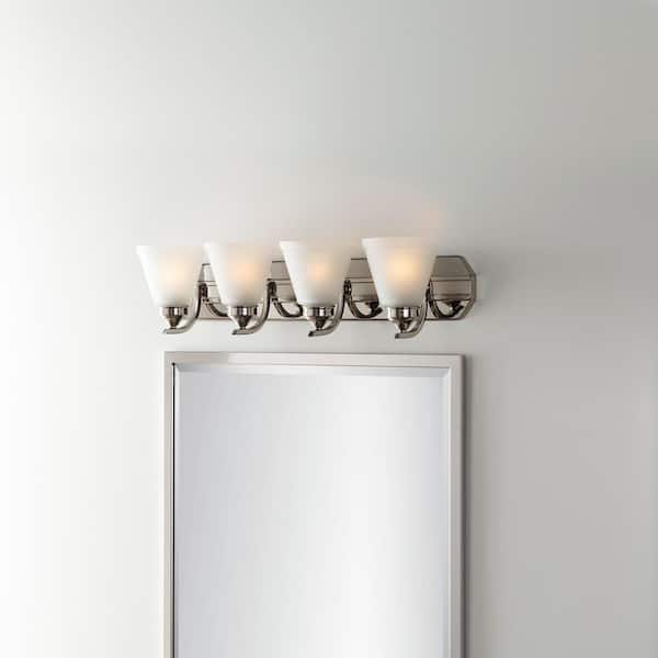 Hampton Bay Tavish 30 in. 4-Light Brushed Nickel Classic Vanity with Frosted Glass Shade