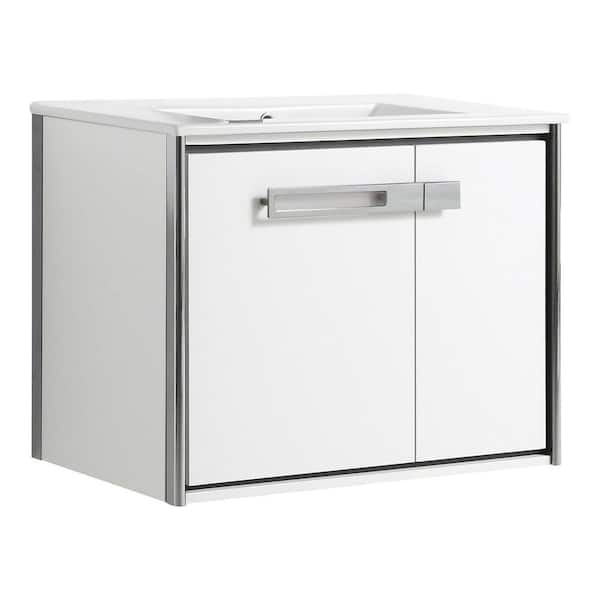 FINE FIXTURES Oakville 30 in. W x 18 in. D x 23.25 in. H Wall Mounted Bathroom Vanity in Matte White with White Ceramic Sink Top