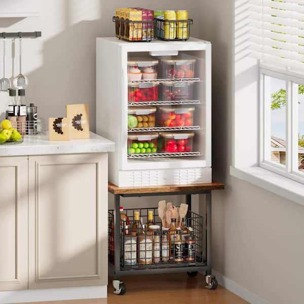 2-Shelf Black Heavy Duty Rolling Utility Cart, Multi-Purpose Mini Fridge Stand with Lockable Wheels and Storage Drawer