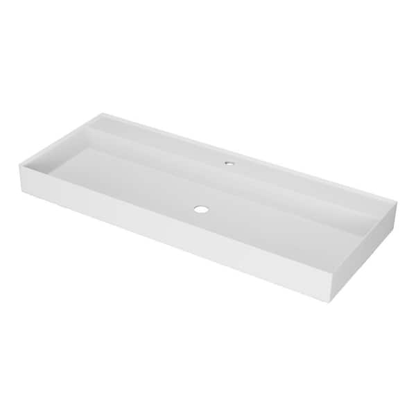 WELLFOR 4.7 in. Rectangular Wall-Mounted Bathroom Vessel Sink in White Solid Surface