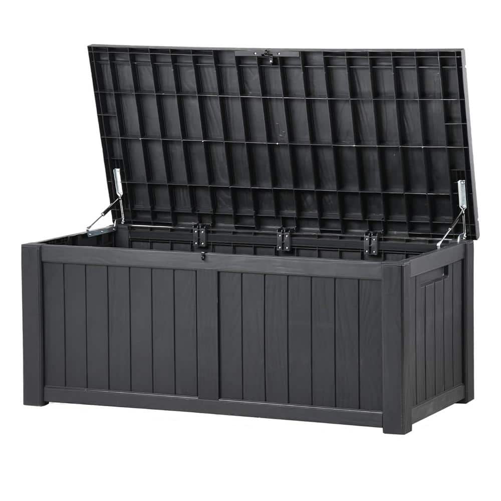 120 Gal. Large Dark Gray Resin Deck Box with Lockable Lid