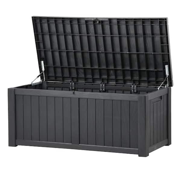 Unbranded 120 Gal. Large Dark Gray Resin Deck Box with Lockable Lid